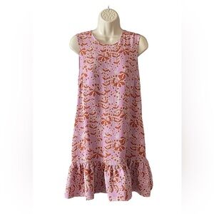 Cynthia Rowley 100% Silk Purple Rust Floral Print Drop Waist Dress Sz 6 Pockets